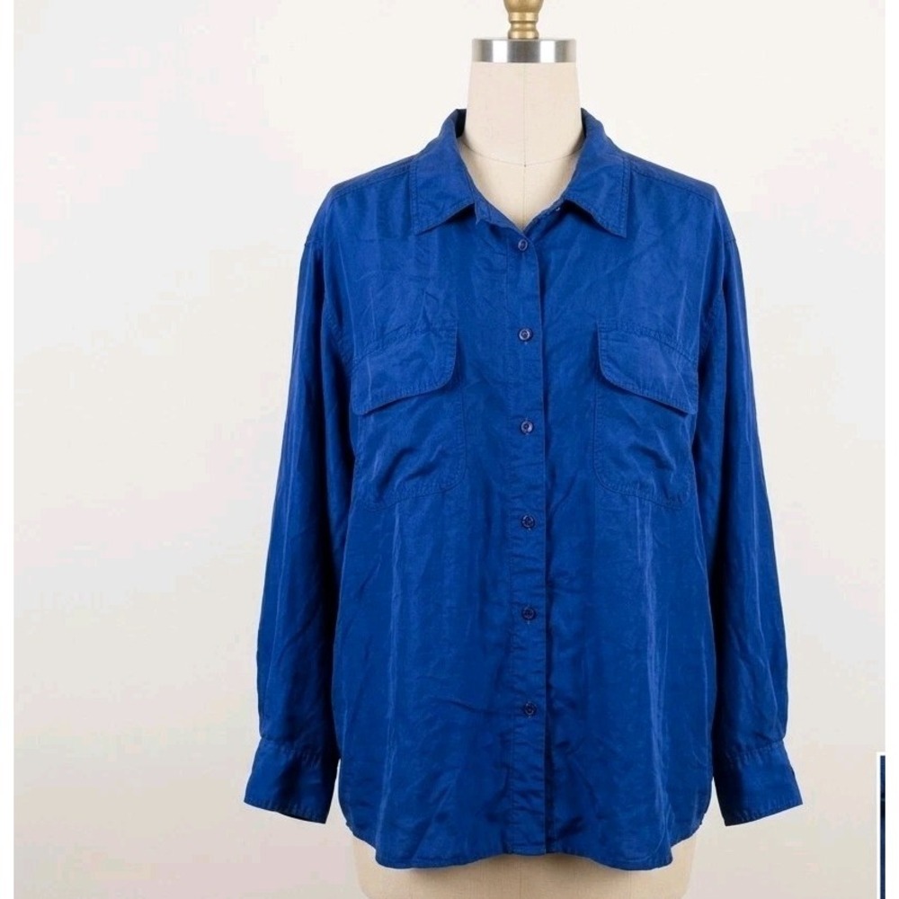 Erika II Vtg Blue Silk Top XL Oversized 90s Aesthetic Coastal Grandma Lagenlook‎